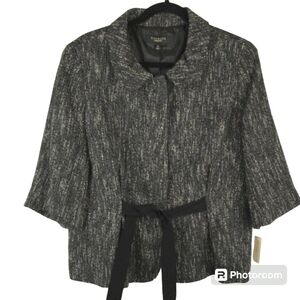 Talbots Black & White Button Jacket with‎ Waist Tie Size 14 NWT